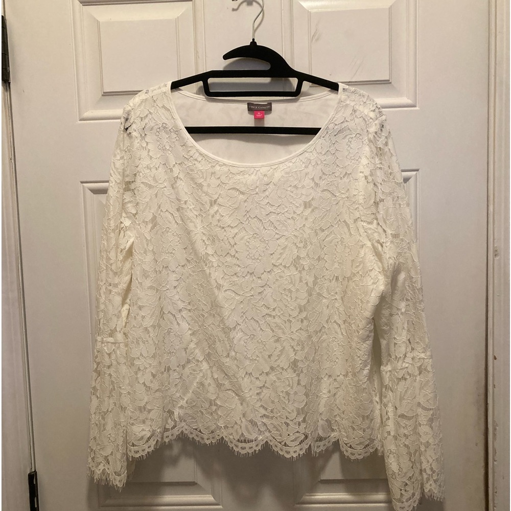 Vince Camuto Long Sleeve White Lace Blouse, Size XL